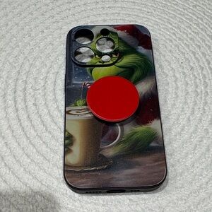 Festive Grinch Phone Case with Red Grip